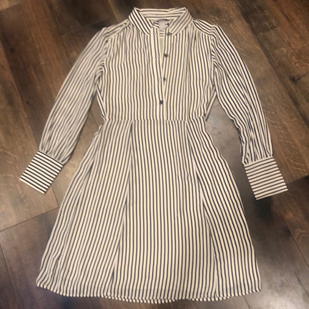 NWT H&M Navy Striped Collared Dress, Size XS